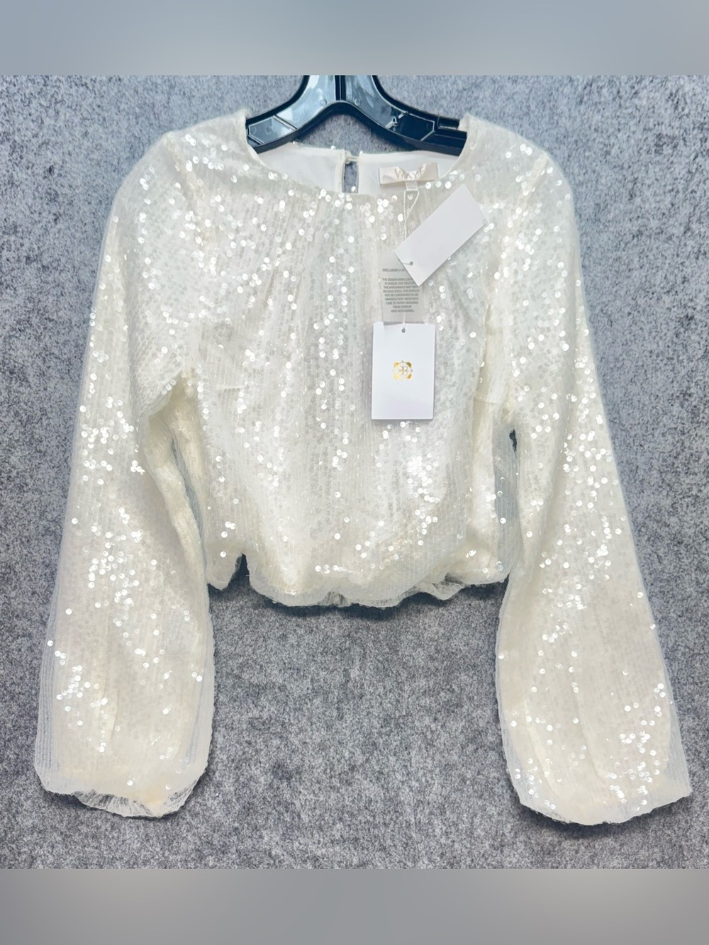 WAYF Mademoiselle Sequin Blouse in Ivory, Size XSmall nwt